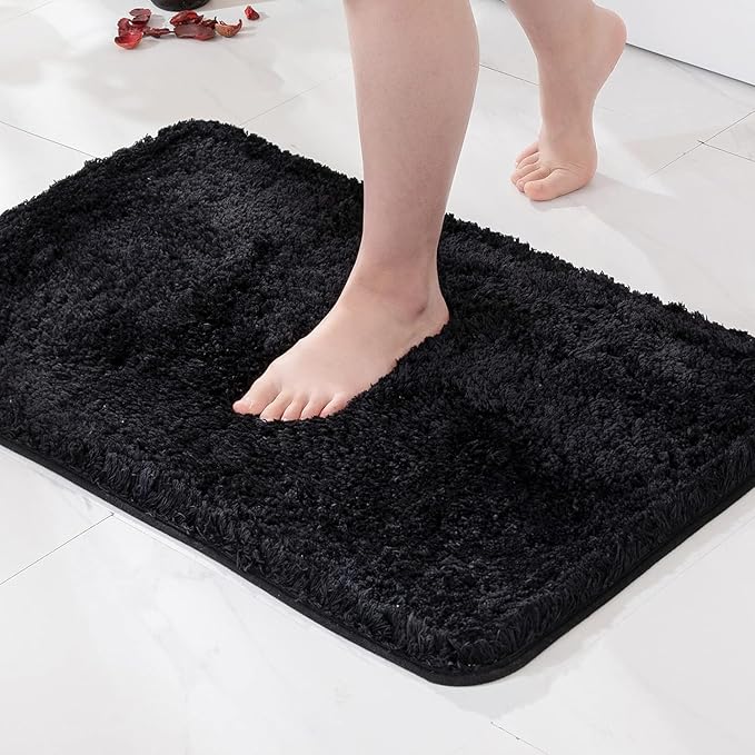 MIULEE Black Bathroom Rugs Non Slip Bath Mat 24'' x 48'' Shaggy Soft Bath Rug Plush Microfiber Absorbent Water for Shower Tub Machine Washable (Black, 24x48 Inches)