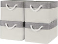 Organization and Storage Basket for Organizing - Large 4 Pack 16x12x8 inch Fabric Storage Cube Collapsible Baskets for Shelves, Storage Bins for Cloth Books (Grey & White)