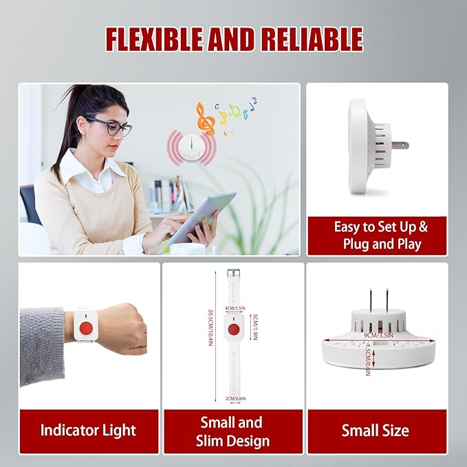 Caregiver Call Button Life Alert Nurse Call System Alert Button for Seniors Elderly Monitoring at Home 1 Plugin Receiver 1 Watch Button