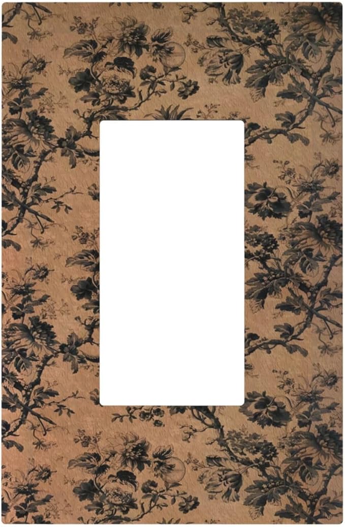 Decorative Outlet Covers Vintage Floral Botanical Brown Background 1 Gang Rocker Light Switch Cover Plate Single Gfci Light Switch Covers Wall Plate for Bathroom Bedroom Decor