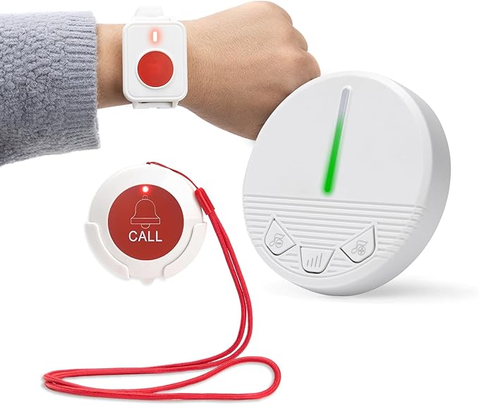 Life Alert Systems for Seniors Caregiver Pager Call Button SOS Button Alert Button for Seniors Elderly at Home 1 Plugin Receiver 1 Waterproof Transmitter 1 Watch Button