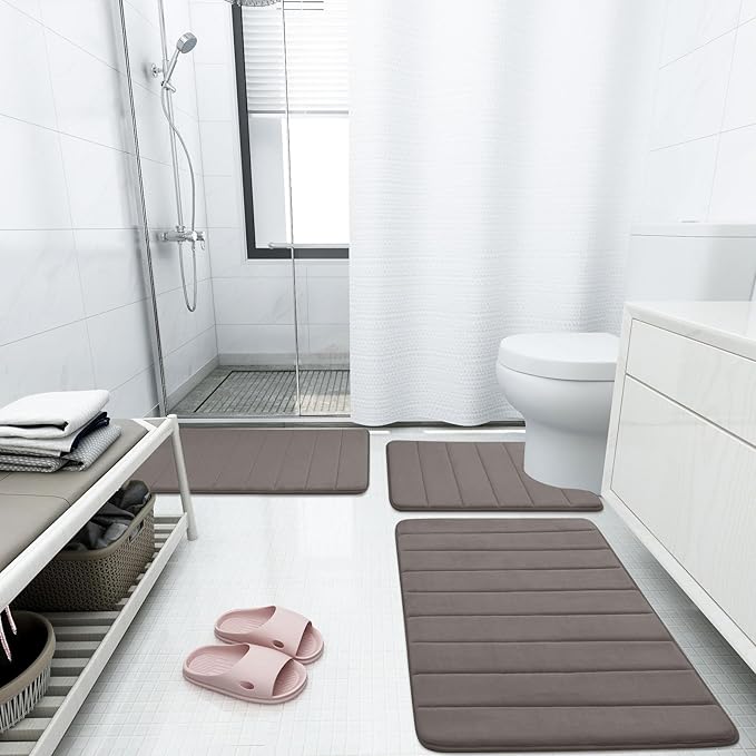 Buganda Memory Foam Bath Mat, 60" x 24", Ultra Soft and Non-Slip Bathroom Rugs, Water Absorbent and Machine Washable Bath Rug Runner for Bathroom, Shower, and Tub, Taupe