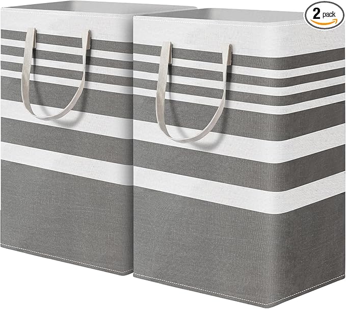 2 Pack Laundry Baskets 100L Extra Large, Waterproof Freestanding Collapsible Laundry Hamper with Reinforced Handles, Grey Clothes Hamper for Dorm, Bathroom, Bedroom, Laundry Room