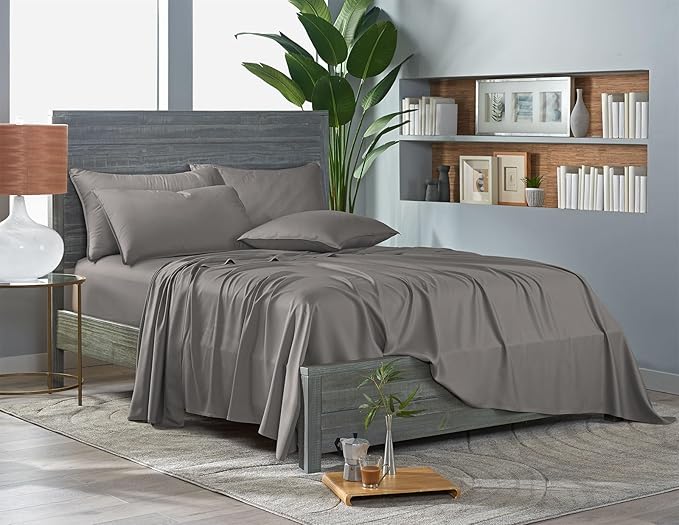 Pure Bamboo Twin Sheets, Genuine 100% Organic Viscose Derived from Bamboo Bed Sheet Set, Luxuriously Soft & Cooling, Double Stitching, 2 Year Quality Promise (Twin, Graphite)