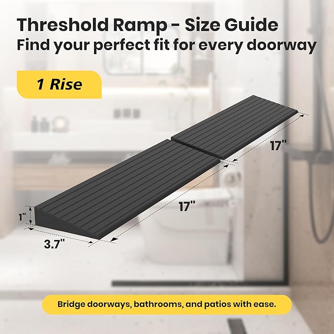 1" H Rubber Threshold Ramps for Doorways, 2 PCS Modular Wheelchair Ramp, Door Threshold Ramp, Access Ramps for Wheelchairs, Walkers, Strollers, Sweepers, Bathrooms, Entryways, 2000LBS Capacity