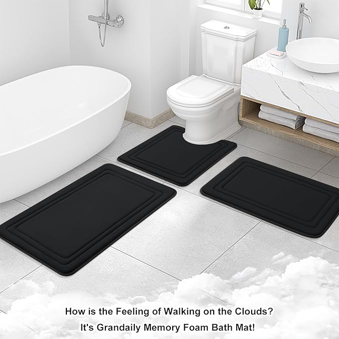 Grandaily Memory Foam Bath Mat Rug 59x24, Ultra Soft, Non-Slip and Absorbent Bathroom Rugs, Machine Wash Dry, Comfortable Bath Carpet for Bathroom Floor, Tub and Shower, Black