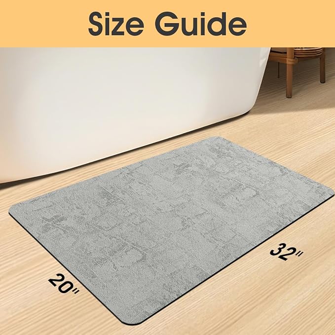 Ultra Thin Bath Mat, Upgrade Backing Non Slip Thin Bath Mats Fit Under Door, Quick Dry Ultra Absorbent Bathroom Rugs, Machine Washable Bath Rugs for Bathroom, Bathtub, Light Gray/Checkered/32"x20"