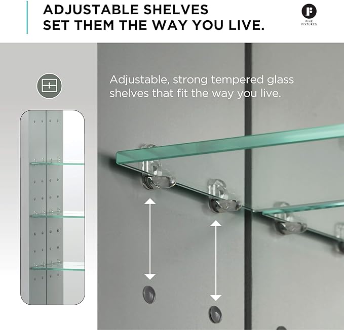 Fine Fixtures Bathroom Medicine Cabinet, Aluminum, Recessed/Surface Mount, 15" x 40", Right/Left Hinged, Mirrored Interior
