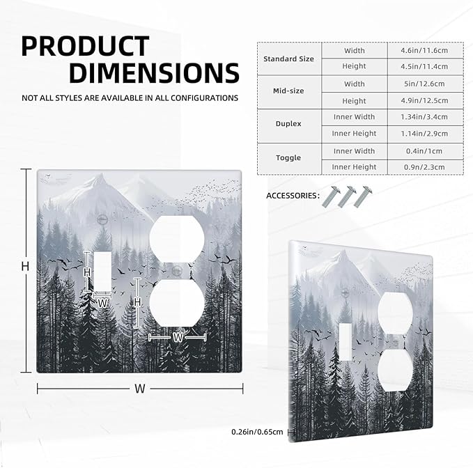 Misty Forest Nature Tree Mountain Birds Wallplates 1 Toggle 1 Duplex Switch Plate Electrical GFCI Faceplate Decorative Light Switch Covers for Bed Room Living Room Decor
