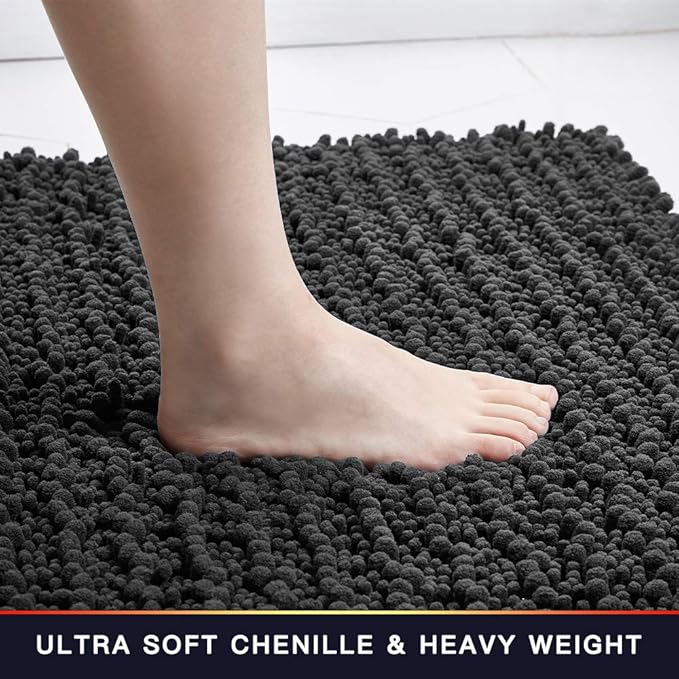 Walensee Large Bathroom Rug Non Slip Bath Mat (72x24 Inch Dark Grey) Water Absorbent Super Soft Shaggy Chenille Machine Washable Dry Extra Thick Perfect Absorbant Best Plush Carpet for Shower Floor