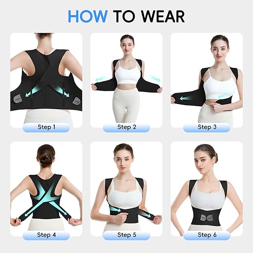 babaka Posture Corrector for Women, Invisible Lightweight Adjustable Back Brace for Upper and Lower Back Pain Relief, Hunchback, Hump, Scoliosis, Thoracic, Spine Corrector Under Clothes (Black, Medium, Waist: 29''-35'')