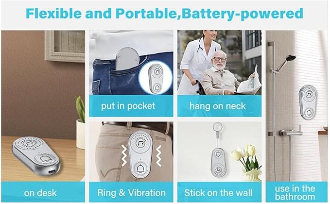 Buachois Wireless Two Way Pager for Caregiver, Portable Emergency Alert System with 105dB Volume 40 Day Battery Life for Home Elderly Kids Monitoring