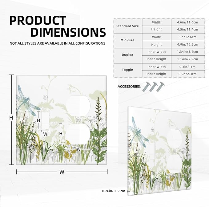 Wild Flower Dragonfly 2 Gang Toggle Outlet Light Switch Cover Plates Decorative Electric Outlet Covers Decorator Wall Switch Plate Receptacle Plug Covers 4.6 * 4.5 Inches