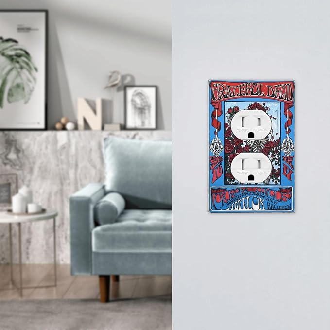 Outlet Covers Hippy Skull Red Rose Floral Decorative 1 Gang Duplex Light Switch Cover Plate Receptacle Wall Plate Electrical Switch Plate Covers for Bathroom Decor