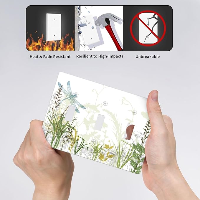 Wild Flower Dragonfly 3 Gang Toggle Light Switch Cover Plates Decorative Electric Outlet Covers Decorator Wall Switch Plate Receptacle Plug Covers 6.38 * 4.5 Inches