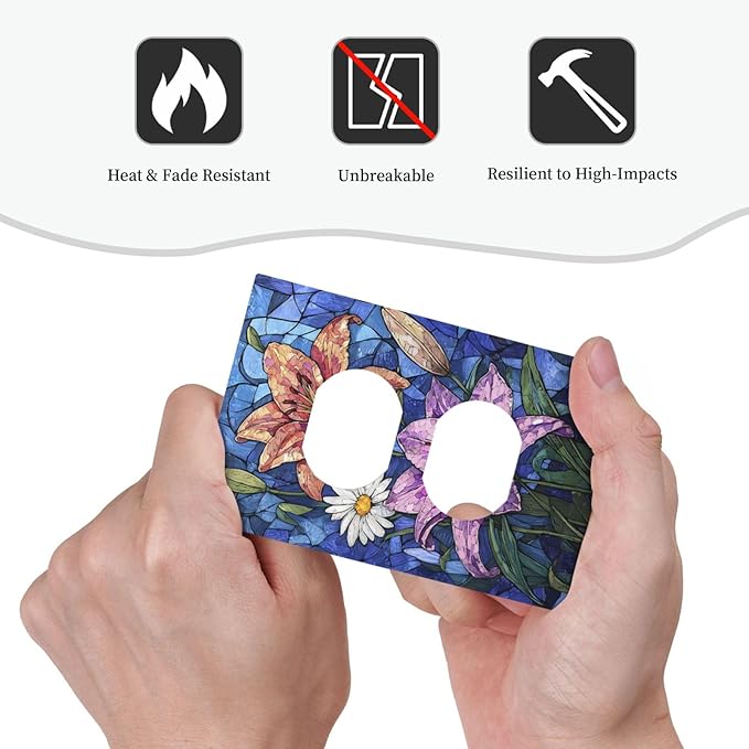 Outlet Covers Vintage Colorful Flower Oil Painting Style 1 Gang Duplex Wall Plate Decorative Switch Plates Electrical Receptacle Faceplate Light Switch Cover for Bedroom Bathroom Decor