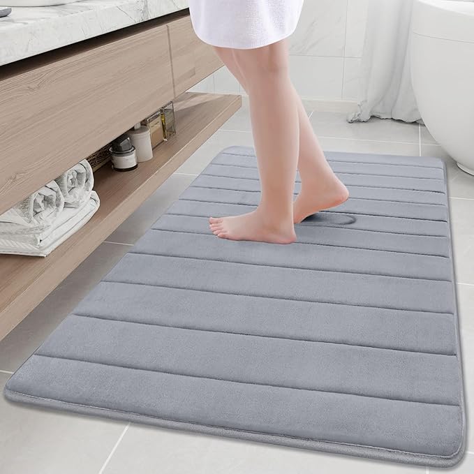 Buganda Memory Foam Bath Mat, 47" x 32", Ultra Soft and Non-Slip Bathroom Rugs, Water Absorbent and Machine Washable Bath Rug Runner for Bathroom, Shower, and Tub, Medium Grey