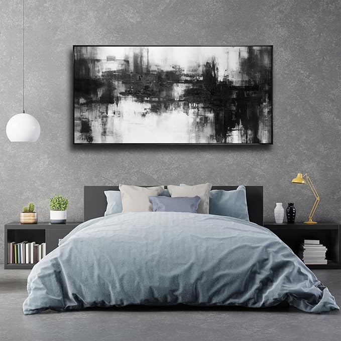 Abstract Wall Art Framed Home Artwork Decor Black and White Modern Minimalist Canvas Painting Living Room Decor for Bedroom Office Wall Decor 24"x48"