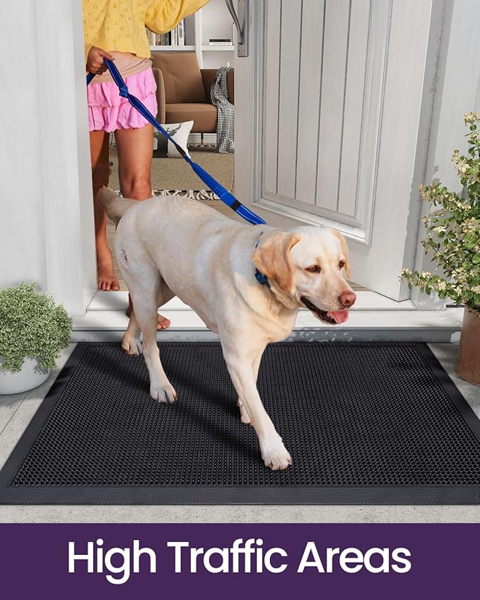 DEXI Front Door Mat Outside Entrance, 36x48 Heavy Duty Non-Slip Rubber Entry Mats, Dirt Trapping Waterproof Low-Profile Welcome Doormat for Entryway, Black