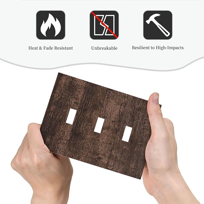 Decorative Switch Plates Rustic Dark Brown Wood Grain 3 Gang Wall Plate Triple Toggle Light Switch Cover Faceplate Electrical Wall Panels for Farmhouse Bedroom Decor