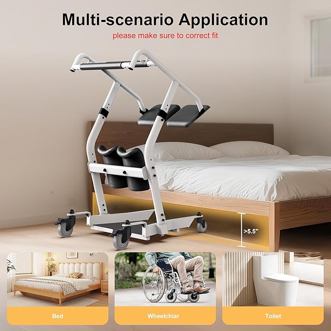 Stand Assist Lift, Sit to Stand Patient Transport Chair for Elderly, Lift Chair for Home Care Use Elderly Mobility Assist Transfer Device 5 Heights Adjustable for Seniors, Adults & Disabled