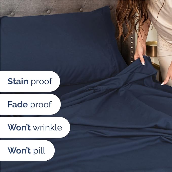 Queen 6 Piece Sheet Set - Cooling & Breathable Bed Sheets - Hotel Luxury Bed Sheets for Women, Men, Kids & Teens - Bedding with Deep Pockets & Easy Fit - Soft and Wrinkle Free - Queen Navy Blue Sheets