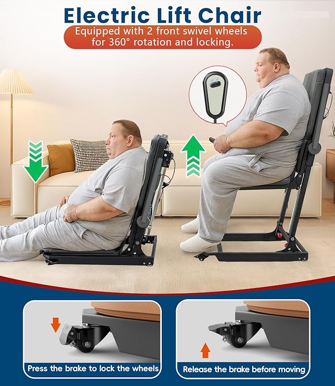 Electric Floor Lift Indoor Movable Chair Lift for Elderly Falls, Devices to Lift Elderly Off Floor with 4 Wheels, Lift Chair with Max Capacity 500 Lbs