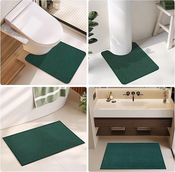 Small Bathroom Rugs Non Slip Washable Bath Rugs Super Absorbent Bathroom Rug Thin Quick Dry Low Pile Bath Mats, Dark Green 12"x12"