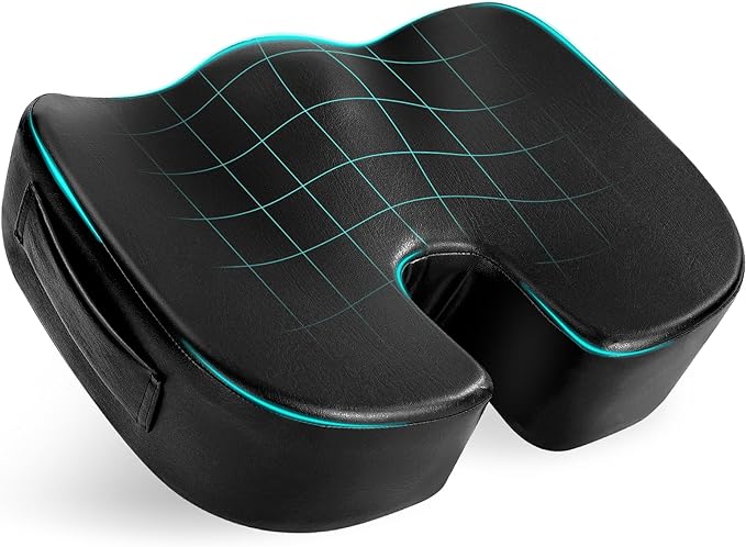 Luxury Seat Cushion, 4 Inch Extra Thick Memory Foam for Pressure Relief, Sciatica, Tailbone Pain & Back Pain Relief, Multi-Use for Bleachers, Car, Gaming, Office Chair (Black)