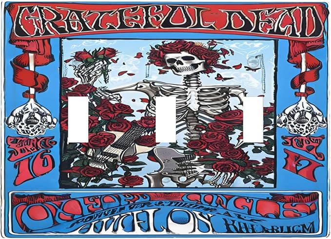 Decorative Switch Plate Covers Hippy Skull Red Rose Floral 3 Gang Light Switch Cover Plate Triple Toggle Wall Plate Light Switch Covers for Bathroom Decor