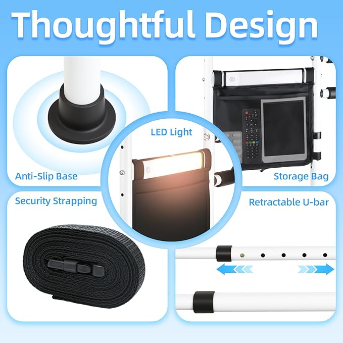 Bed Rails for Elderly Adults Safety with Motion Sensor LED Light - Adjustable Bed Assist Rails for Full Size, Portable Bed Cane for Seniors with Storage Pocket, Hold Up to 330 Lbs
