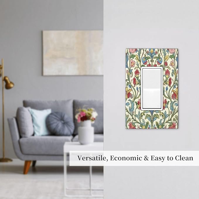 Decorative Outlet Covers Boho Red Floral Morris Plant Leaves 1 Gang Single Rocker Light Switch Cover Plate Wall Plates Gfci Faceplate For Farmhouse Cabin Decor