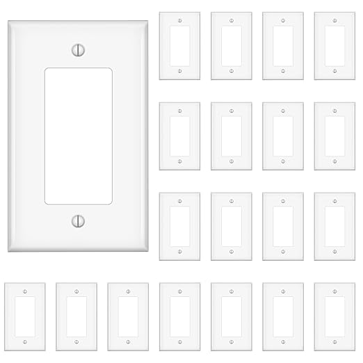Decorator Wall Plates, Paddle Light Switch Covers, Wall Plates for Rocker Light Switches or Receptacle Outlets, Electrical Decora Faceplate Cover, Single Gang Wallplate, White, 20 Pack