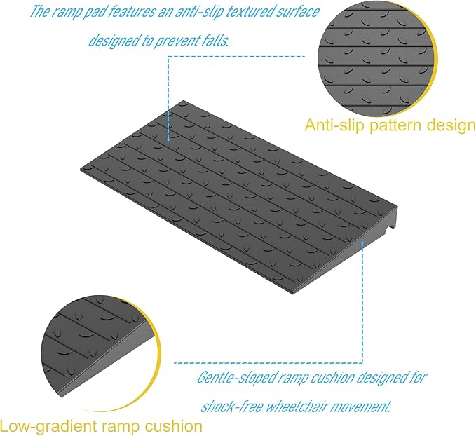 OrangeStar Heavy Duty Rubber Threshold Ramp – 3" Rise Wheelchair & Scooter Ramp with Cord Channel, Non-Slip Angled Entry for Doorways, Steps & Garages, 2200 LBS Capacity (Black, 36" Length)