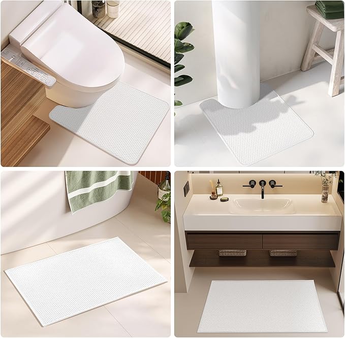 Bathroom Runner Rugs, Long Bath Mat Runner Washable Thin Quick Dry Low Pile Bathroom Runner Rugs Non Slip, White 16"x60"