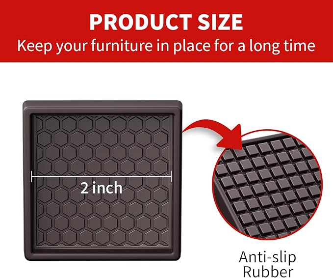 Ezprotekt Non Slip Furniture Pads, 16 Pcs 2" Anti Slip Rubber Caster Cups, Anti Skid Furniture Coasters for Hardwood Floors, No Slide Furniture Gripper, Furniture Stoppers to Prevent Sliding (Brown)