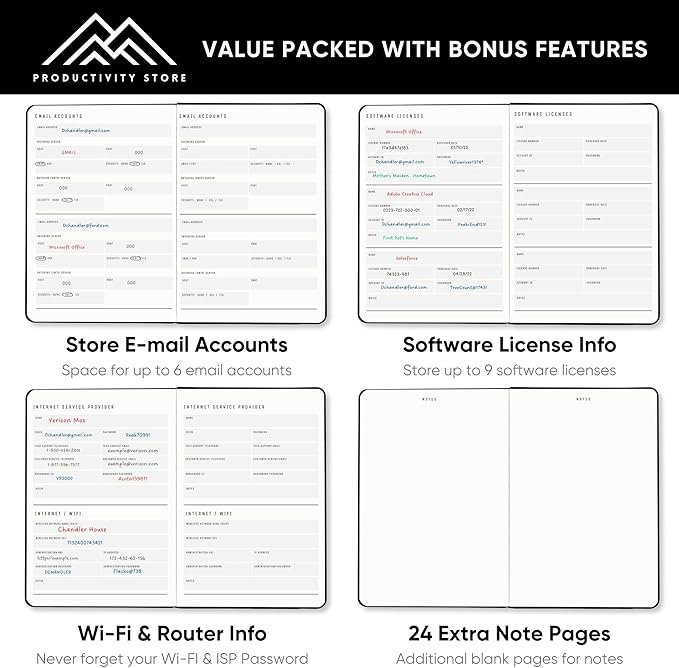 PRODUCTIVITY STORE Best Password Book With Alphabetical Tabs | Password Book, Organizer & Notebook | Password Keeper To Keep Website Logins & Passwords Safe | Black | Medium 5x8