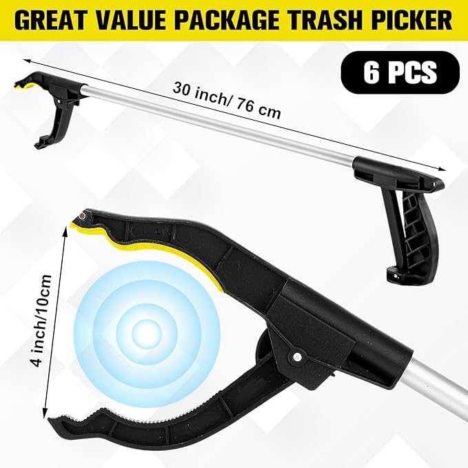 Sabary 6 Pcs Grabber Reacher Trash Pickers Bulk Tool 30'' Long Upper Back to School Litter Cleanup Heavy Duty Handy Mobility Aids Pick up Lightweight Nonslip Claw Elderly Arm Extension Stick
