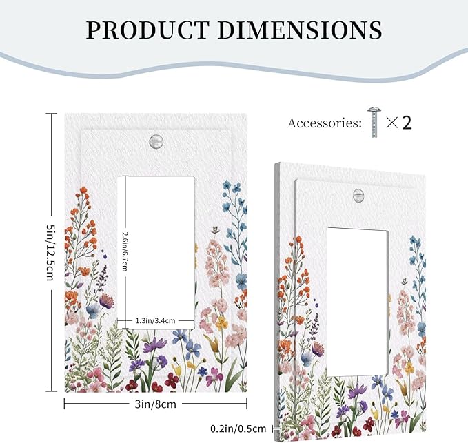 Rustic Wild Floral Vintage Colorful Flowers Outlet Covers Single Rocker Light Switch Covers Decorative 1 Gang Gfci Wall Plate Electrical Receptacle Switchplate Plug Faceplate Bathroom Decor