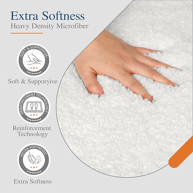 Walensee Bathroom Contour Rug (20x24, Ivory) Non Slip Bath Mat Water Absorbent Soft Microfiber Shaggy Bathroom Mat Machine Washable Bath Rug U Shape Toilet Rug