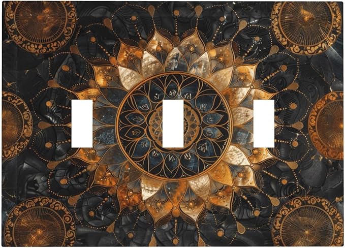 Cool Colorful Mandal Flowers Boho Floral Decorative Switch Plates 3 Gang Wall Plate Triple Toggle Light Switch Cover Faceplate Electrical Wall Panels for Bed Room Living Room Decor