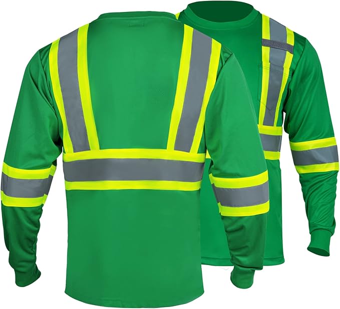 FONIRRA Hi Vis Shirts for Men Reflective ANSI Class 2 Safety Long Sleeve High Visibility Work Construction T Shirts