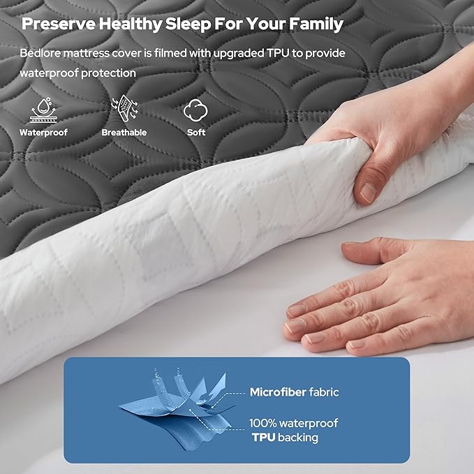 2 Pack Waterproof Mattress Protector, King Size Mattress Pad with Deep Pocket 6"-18" Depth, Soft Noiseless Dirt-Proof Bed Mattress Cover Washable for Home, Bedroom, Hotel (Gray)