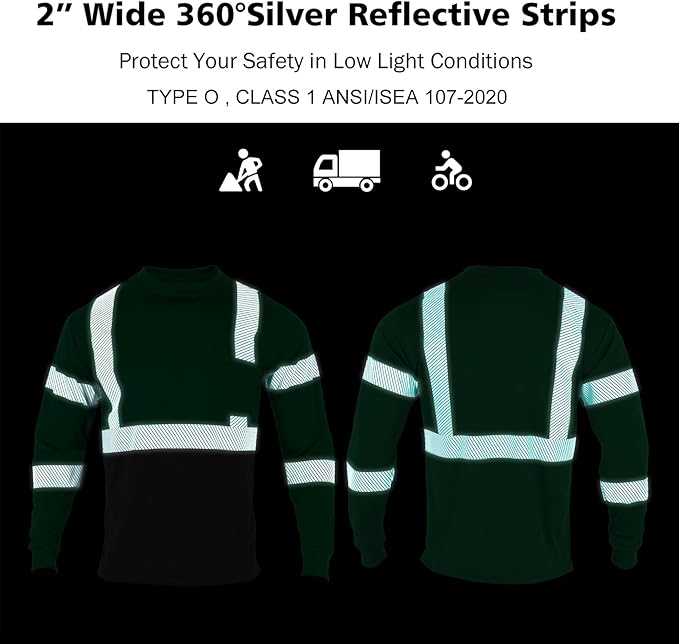 VENDACE 3pcs Safety T Shirts Reflective High Visibility Hi Vis Long Sleeve Construction Work Shirts for Men Class 3