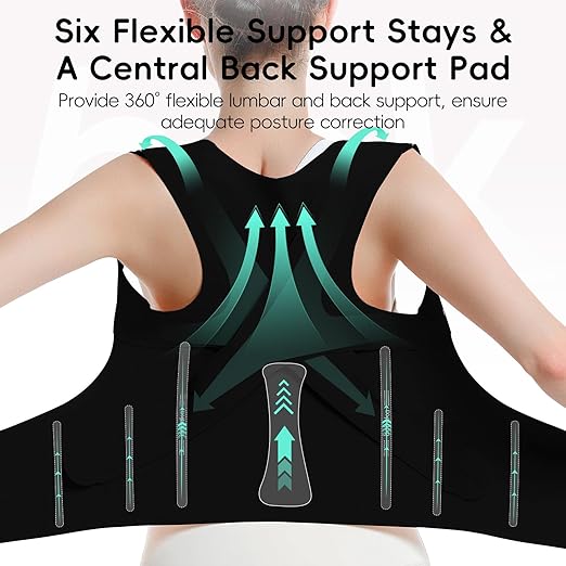 babaka Posture Corrector for Women, Invisible Lightweight Adjustable Back Brace for Upper and Lower Back Pain Relief, Hunchback, Hump, Scoliosis, Thoracic, Spine Corrector Under Clothes (Black, Medium, Waist: 29''-35'')