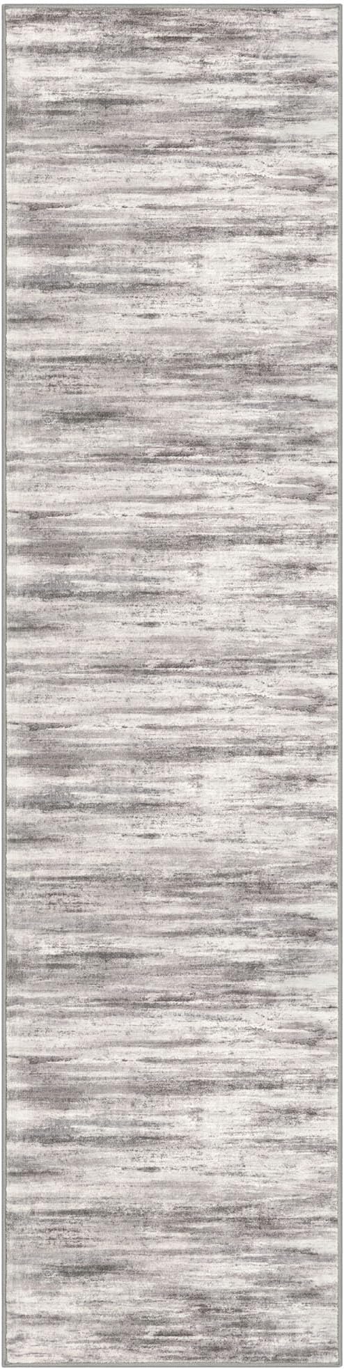 KOZYFLY Modern Abstract Washable Rug Runner 2.6x10 Hallway Rug Runner Non-Slip Soft Kitchen Runner Rugs, Grey-Beige Striped Carpet for Entryway Bathroom Laundry Room Foyer