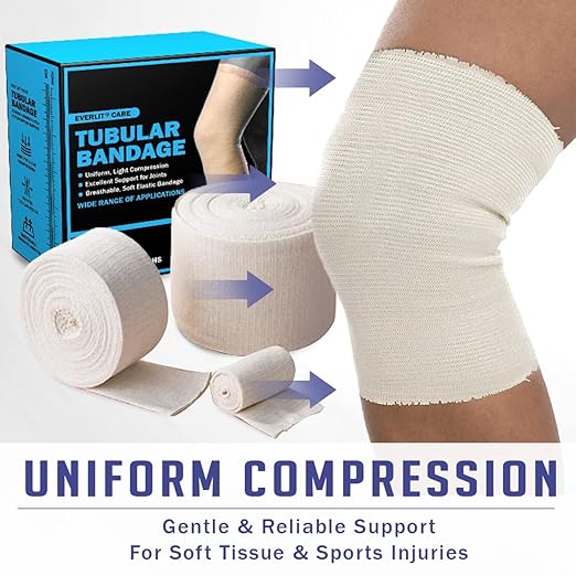 EVERLIT Elasticated Tubular Support Bandage | Stockinette Tubing for Large Arm, Knees, Legs | Light to Moderate Compression Bandage Roll For Tissue Support (Size F | 4" x 11 yd)
