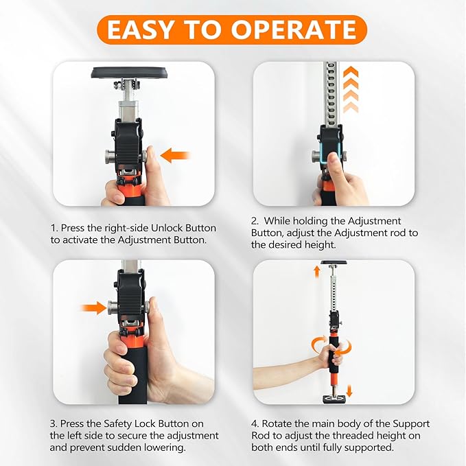 HOLOTHURIAN Cabinet Jack Support Pole, 49.2-114.2 inches Third Hand Tools Adjustable Support Pole, 3rd Hand Support System for Upper Cabinet Installation, 300 LB Capacity, 2-Pack