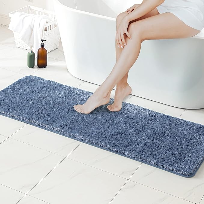 MIULEE Dusty Blue Bathroom Runner Rug 24x60 Inches, Long Bath Mat for Bathroom Floor Bathtub Showers, Machine Washable Absorbent Microfiber Carpet with TPR Anti-Slip Back