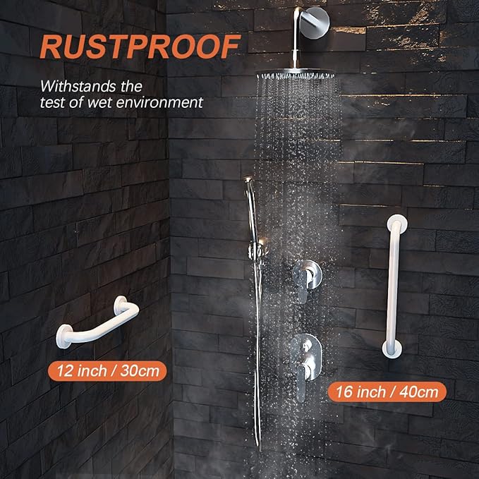 2 Pack 12 Inch Oil Rubbed White Shower Grab Bars w/Anti-Slip knurled Grip, iMomwee Stainless Steel Wall Mount Bathroom Safety Balance Handrail, Handicap Elderly Senior Assist Textured Grab Bar Handle